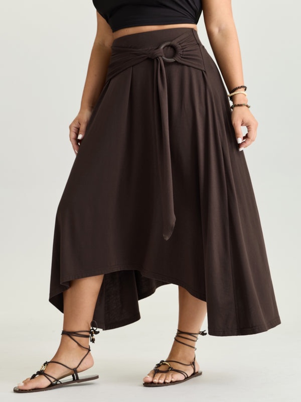 Nwt bloomchic 28 Brown High-Low Ring-Waist Maxi Skirt